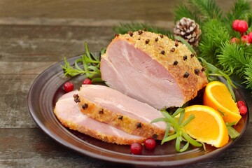 Delicious boiled pork. Christmas food. 