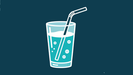 Minimal cold drink glass with straw  line art style, clean refreshing summer concept