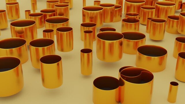 Abstract golden cylinders moving in a seamless loop