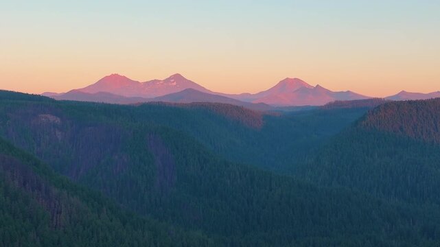 Oregon Three Sisters drone footage filmed during evening golden light