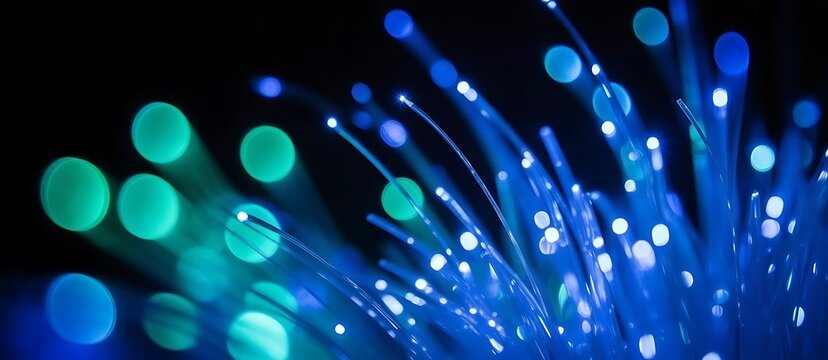 Abstract pattern of blue and green fiber optic lights. Fiber optic light network - Powered by Adobe