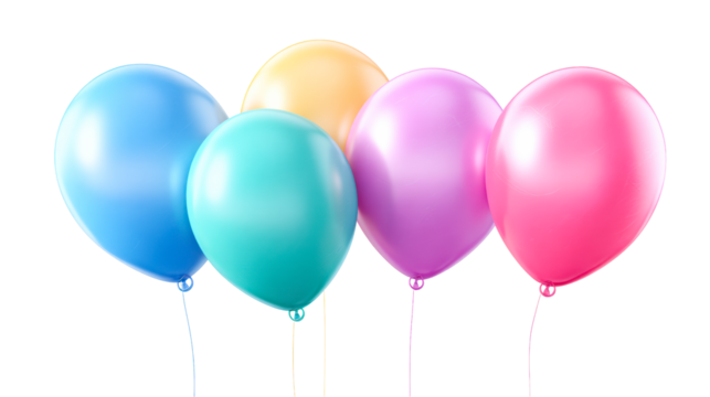 Group of colorful balloons floating on white background