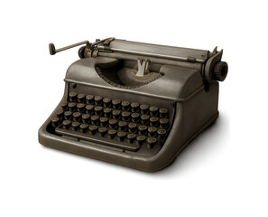 Vintage antique mechanical typewriter with black keys and metal casing isolated on a dark background