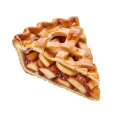 Traditional fresh baked apple pie slice isolated on a transparent or white background. PNG
