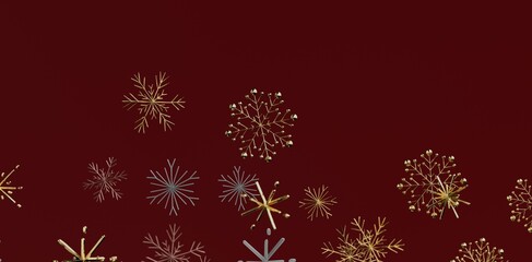 Christmas snowflakes glitter and sparkle on a festive burgundy backdrop, perfect for winter holiday designs and seasonal promotions.