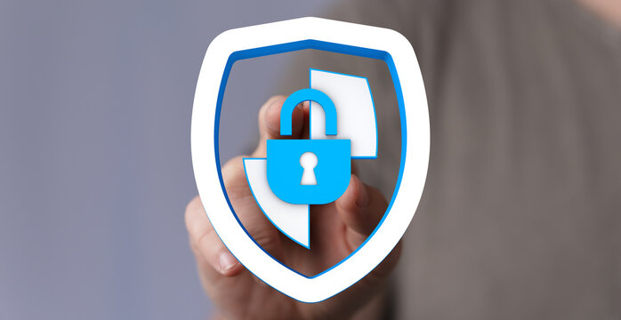 Secure online information and privacy with this digital shield lock. Protect data from cyber threats, providing security and peace of