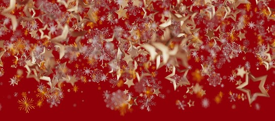 Christmas background with golden stars and snowflakes on a vibrant red background. Perfect for holiday designs and seasonal greetings © vegefox.com
