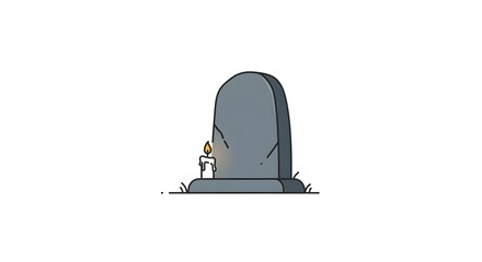 Fototapeta premium Minimalist Gravestone with Lit Candle: Remembrance, Grief, and Memorial Concept.