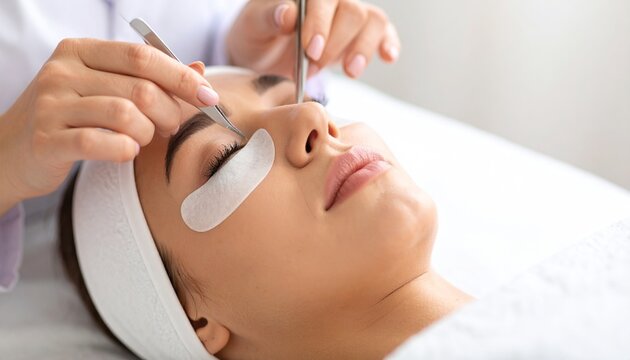 cosmetologist undergoing lash extension procedure 