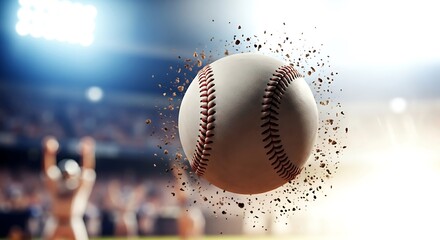 A baseball exploding into fragments midair during a game