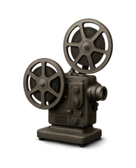 Vintage 8mm film projector with spools of film on a dark background classic cinema equipment
