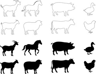 farm animal icons, isolated on white background