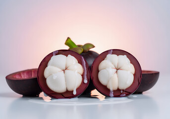 Close-up of Fresh Mangosteen Halved