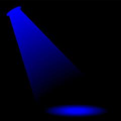 Realistic colorful light spotlight beam shining brightly in a dark background with reflection on floor