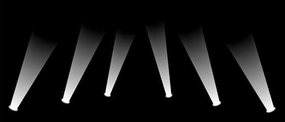 Realistic colorful light spotlight beam shining brightly in a dark background with reflection on floor