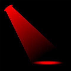 Realistic colorful light spotlight beam shining brightly in a dark background with reflection on floor