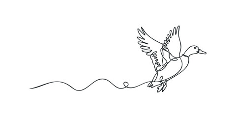 Fototapeta premium Single line drawing of a duck in flight