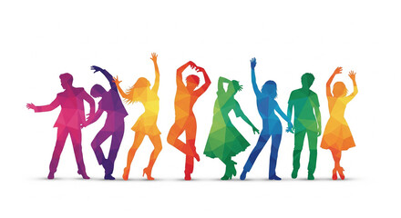 Colorful Dance Silhouettes Vector &ndash; Expressive Group of Dancers Performing Jazz Funk, Hip-Hop & House Dance Styles on White Background