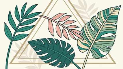 Tropical leaves illustration with triangle