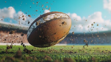 Dynamic Rugby Action Shot Captured in a Stadium with Players Engaged in an Intense Match Moment