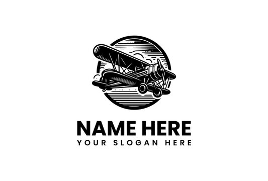 Vintage Biplane Logo Customizable Design for Aviation Businesses, Pilots, and Retro Themes. Ideal for branding and identity