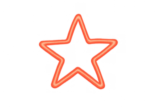 Glowing neon star outlining a bright symbol, representing rating, favorite, or quality on transparent background