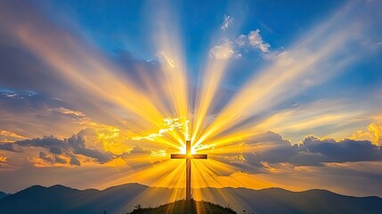 Cross Sunset Mountain Landscape