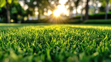 Fototapeta premium Close-up view of vibrant green grass.
