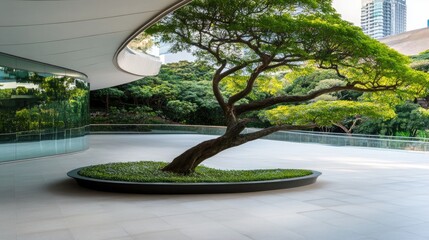 Modern building tree landscaping