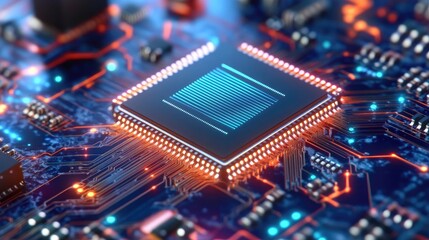 Close-up view of a processor chip on a circuit board.