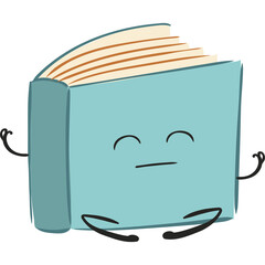 A Calm Teal Book Meditating Peacefully With Closed Eyes And Arms Outstretched In A Yoga Pose On A White Background Representing Inner Peace And Relaxation