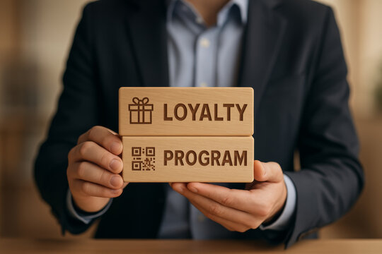 Businessman holding customer loyalty reward program. great marketing incentive and business strategy for client retention