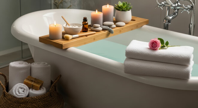 Creating a Tranquil Home Spa Retreat with Natural Beauty Products, Aromatherapy, and Soft Towels.