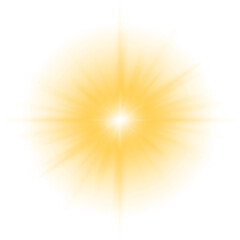 Bright yellow star shines on a transparent PNG background. Perfect for festive, holiday, or magical design projects. Sparkling rays add charm.