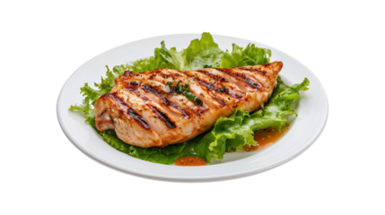 Grilled chicken breast on lettuce isolated on a transparent background 1