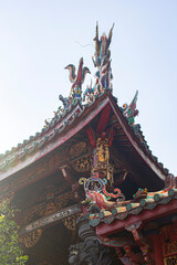 Corner of a colorful, traditional Chinese Tempel. Taipei Taiwan