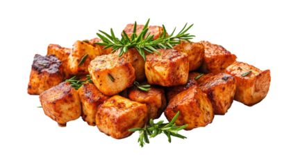 Grilled Chicken Cubes with Rosemary isolated on a transparent background 1
