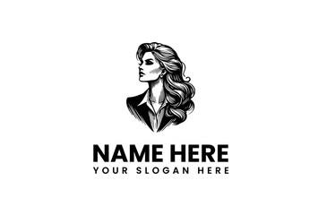 Elegant Woman Logo Design with Flowing Hair and Modern Style for Business