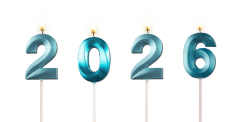 2026 candles for New year celebration, isolated on white background.