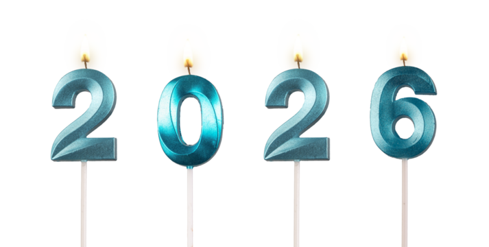 2026 candles for New year celebration, isolated on white background.