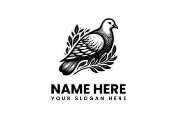 Elegant Dove Logo Template with Foliage Ornament for Peaceful Branding