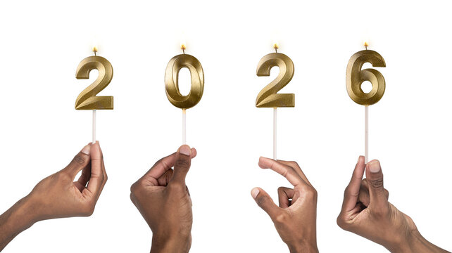 Close-up of fingers holding shiny 2026 candles symbolizing start of new year, celebration, joy and - Powered by Adobe