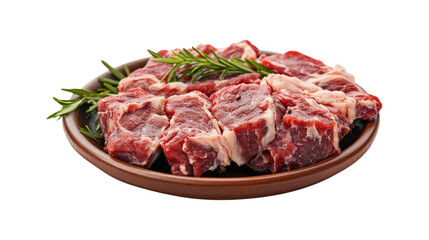Fototapeta premium Raw Beef Cubes with Rosemary isolated on a transparent background
