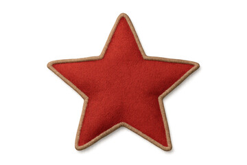 Fototapeta premium Red fabric star patch with embroidered beige outline perfect for customizing clothing and accessories