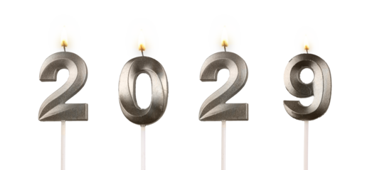 Glossy lit 2029 candle numbers shining warmly, festive New Year concept of light, joy and holiday