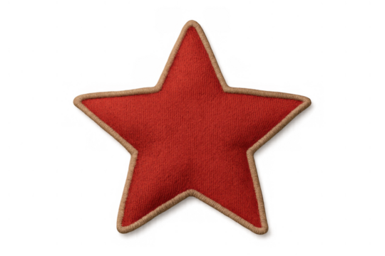 Red fabric star patch with embroidered beige outline perfect for customizing clothing and accessories