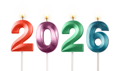 Glossy shining 2026 candle numbers burning with warm light, symbol of holiday spirit, celebration