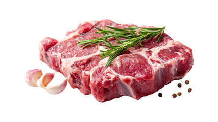 Raw Beef Steak with Rosemary and Garlic isolated on a transparent background 1