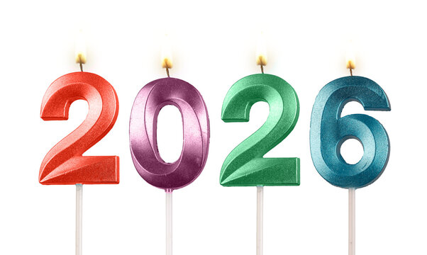 Glossy shining 2026 candle numbers burning with warm light, symbol of holiday spirit, celebration - Powered by Adobe