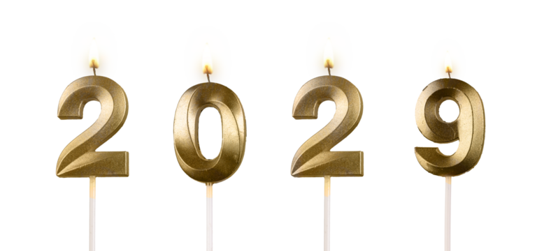 Glossy number candles 2029 illuminated with warm flame, symbol of festive celebration, joy, and New - Powered by Adobe